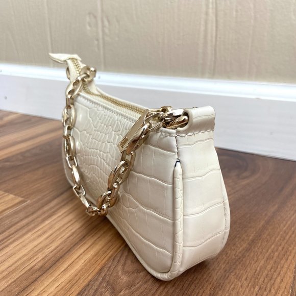 Bellini Faux Leather Croc Embossed Cream Micro Mini Bag Chain Handle - Picture 3 of 9
